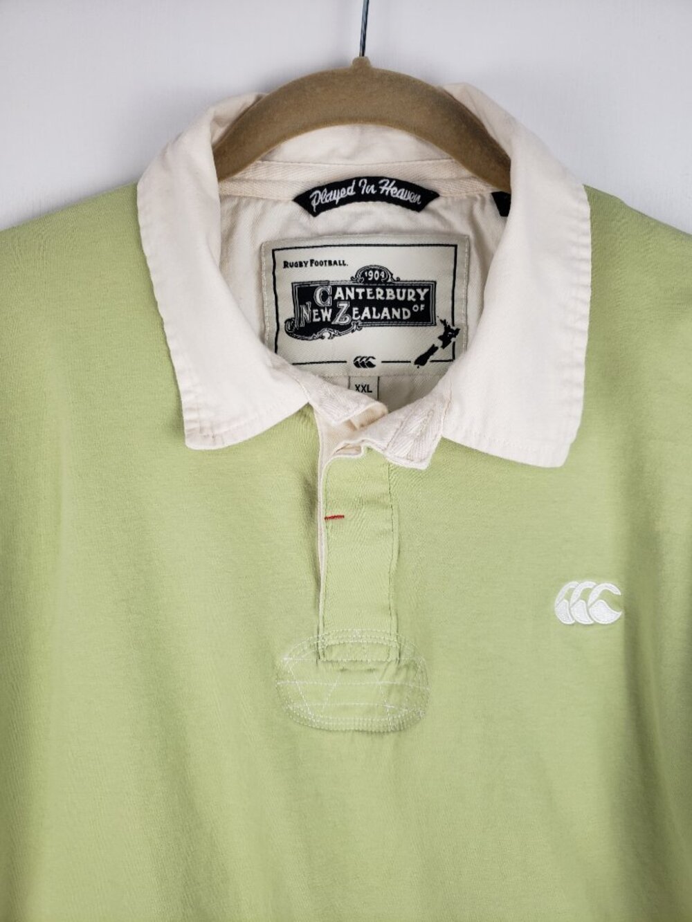 Canterbury of New Zealand Rugby Shirt Green Cotton Short Sleeve Polo Mens XXL - Picture 3 of 12